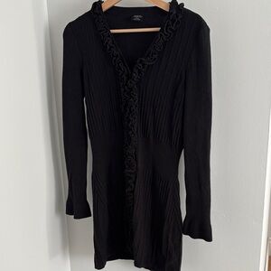 Elegant Black Ruffled Sweater Dress